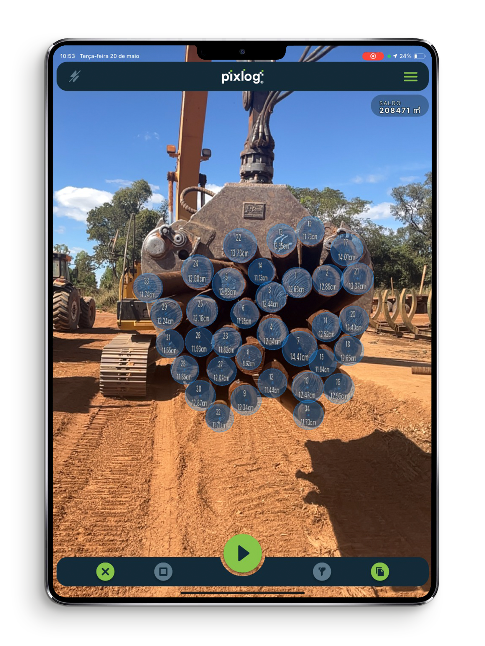 Tablet com app da Pixlog